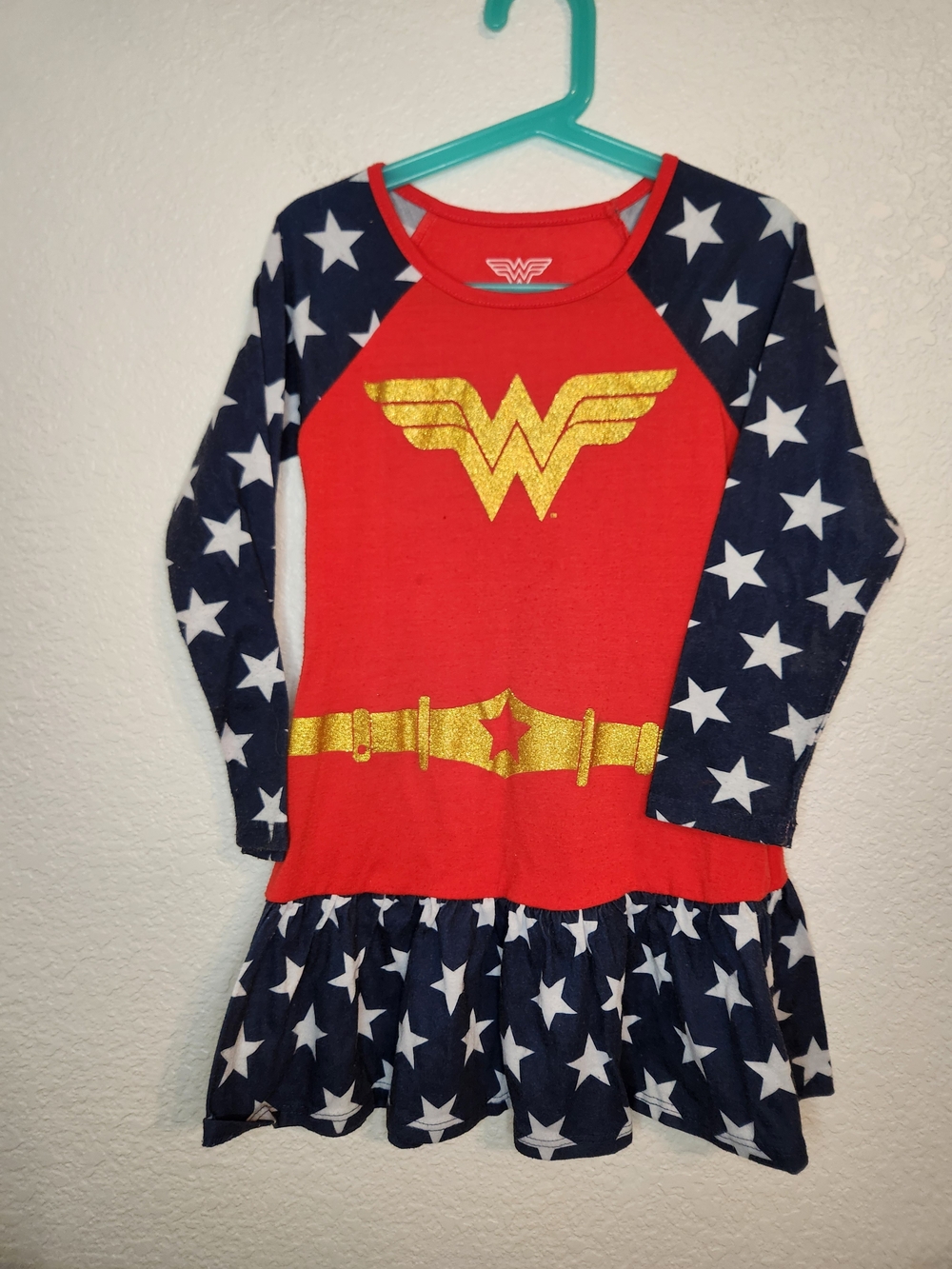 Wonder Woman Red and Navy Star Girls Costume Dress nightgown Youth s 6 6x